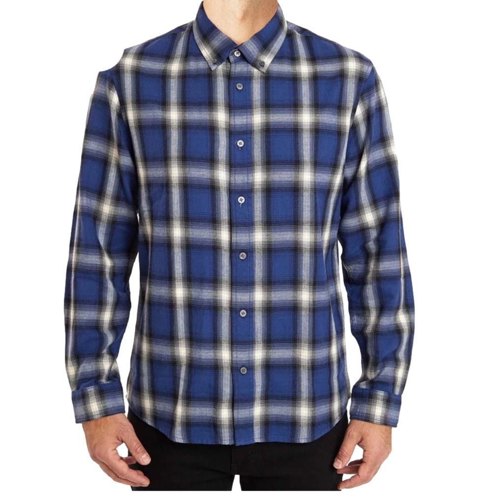 NWT Slate & Stone Blue Long Sleeve Flannel Button Up Shirt. Size Large.